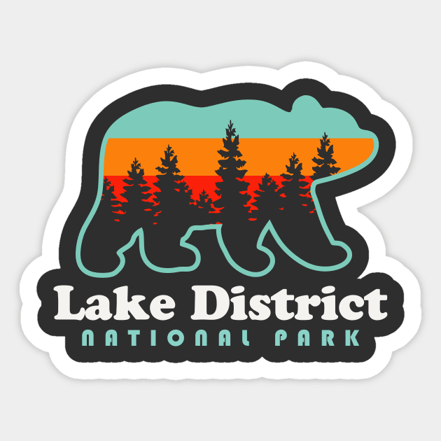 Lake District National Park England Wales Bear Retro Sticker by PodDesignShop